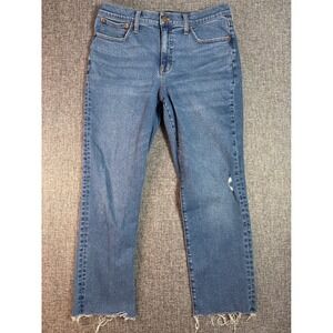 Womens J.Crew Distressed Straight Jeans | Waist 30 Est Size 8-10 | Blue Raw Hem